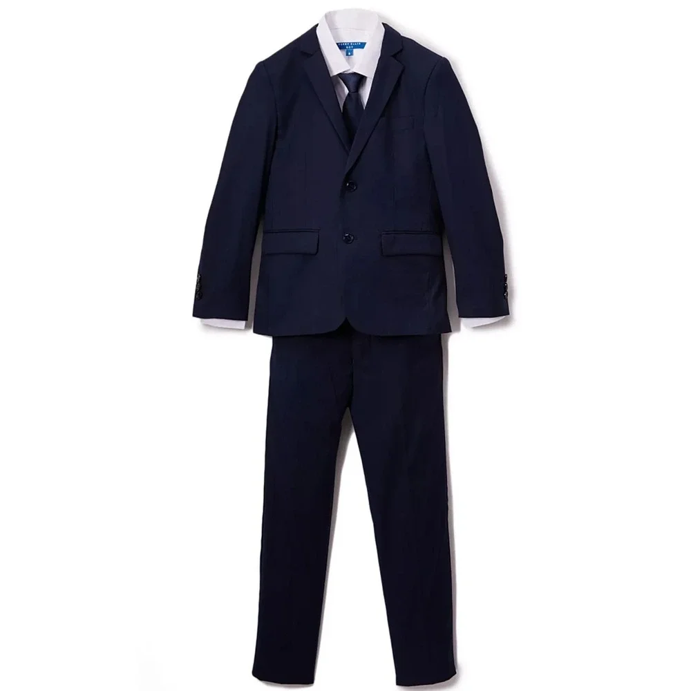 Perry Ellis Boy's 5 Piece Shirt Tie Jacket Vest and Pants Solid Suit Set NAVY  7